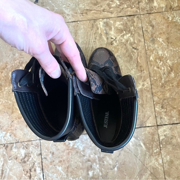 Just Fab • brown & black snakeskin print lace up 4” heel ankle boots - Picture 13 of 15